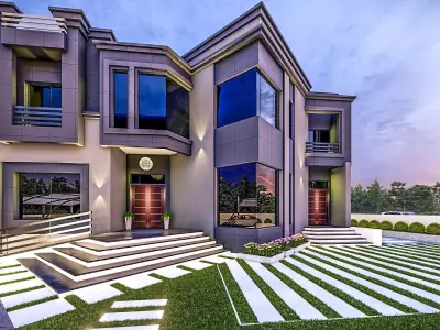 front landscape design of luxury house 3D model