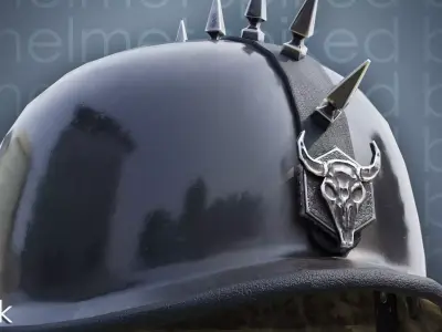 Spiked Biker Helmet Collection Low-Poly Low-poly 3D model