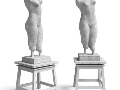 Classic woman bust with table Low-poly 3D model