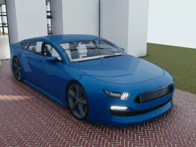 BLENDER EEVEE Brandless Mid Size 4 door coupe Low-poly 3D model