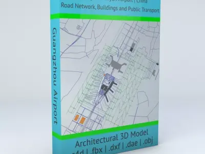 Guangzhou Baiyun CAN Airport Roads Buildings and Public Trans 3D model