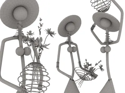 Statuettes of ladies with bouquets of flowers 3D model