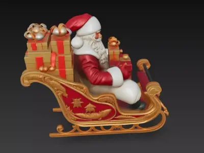 Santa Claus on Sleigh with Gifts - Christmas Holiday Sculptur... 3D print model