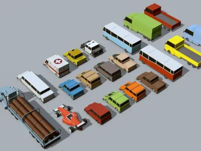 Collection of low-poly toon cars  Low-poly 3D model