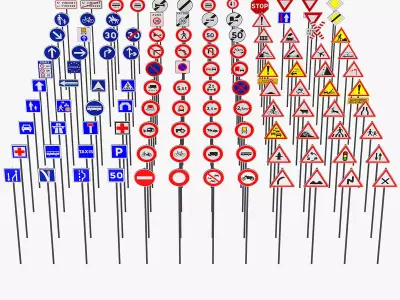 120 France Traffic Road Signs Low-poly 3D model