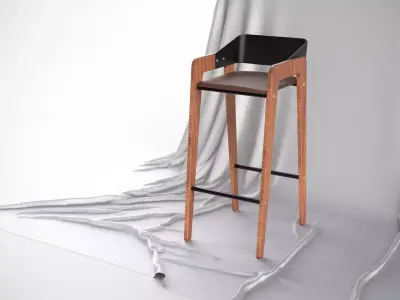 Designer Bar Stool Mid Century Modern Style Made From Walnut 3D model