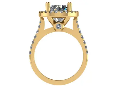 Round halo ring with diamonds along the shank 3D print model