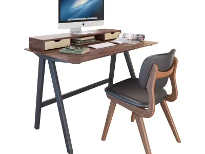 Workplace 4 computer desk with chair and monitor 3D model