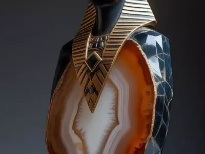 Luxury Anubis Sculpture Black Gold Egyptian God Agate Geode Low-poly 3D model