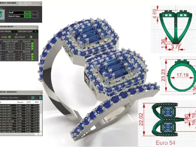 Sapphire and Diamond Double Cocktail Wrap Ring jr00267 3D print model
