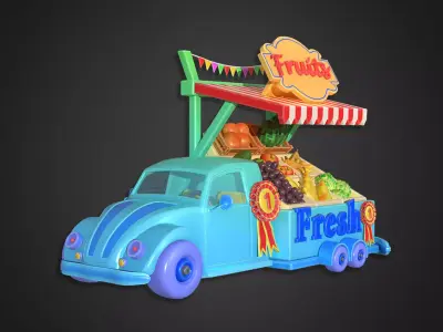Asset - Cartoons - Food Car -  Fresh Fruits Car 3D model