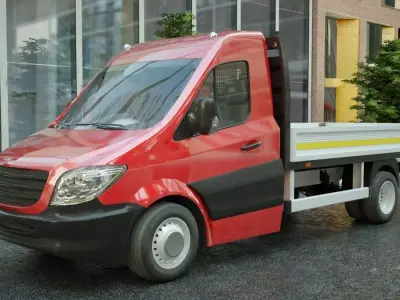 v6 Flatbed VAN with driver Low-poly 3D model