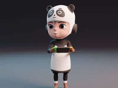 Kid Cute Cartoon girl child panda Character 3D model