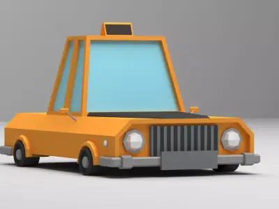 Cartoon Low-Poly yellow Taxi car vehicle for game-ready 3D model Low-poly 3D model
