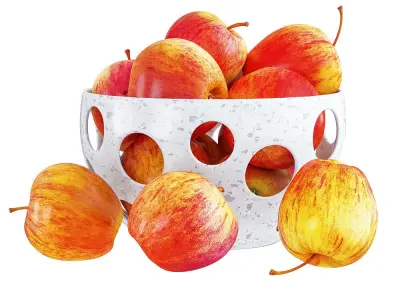 Red Apples in a Decorative Vase with Round Holes 3D model