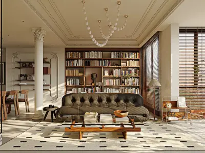 luxury living room dining room interior scenes 45 3D model purchase