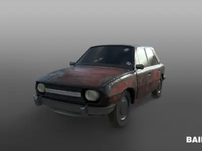 Postapocalyptic car Skoda 105 Low-poly 3D model