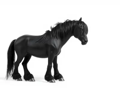 Black Clydesdale Horse 3D Model with Dark Coat Low-poly 3D model
