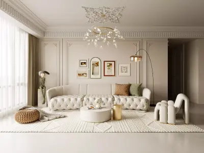 French Retro Style Living Room 3D Model 3D model