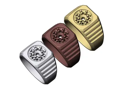 Square top round cluster diamond undulated signet US sizes 7 8 9 3D print model