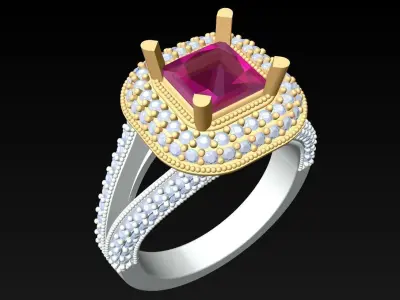 Square Stone Rings - Womens Rings -  N132451 3D print model