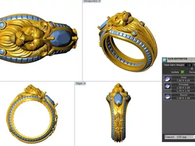 Luxury Lion Head Gemstone Ring 3D Model 3D print model