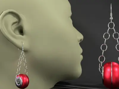 earrings pair of with silver chains 3D model