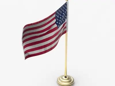 American Flag on a Pole 3D model
