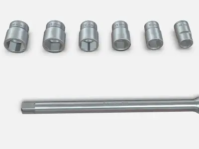  Ratchet Socket set 3d model Lowpoly Low-poly 3D model