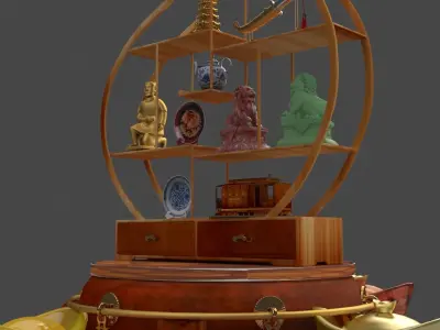 Chinese decorative shelf with yuanbao 3D model