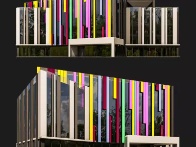 01 Office Building With Colored Panels 3D model