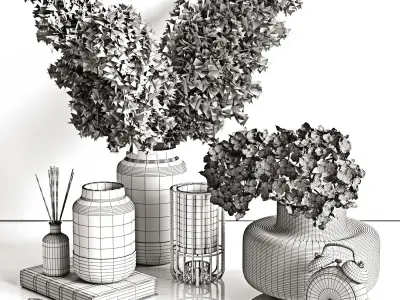 Decorative set with dry plants 4 3D model