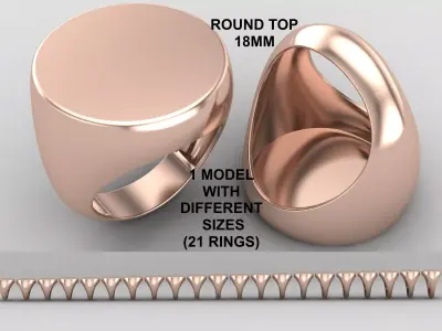 Round Signet Ring Base 18MM top in All sizes 178-MWC 3D print model