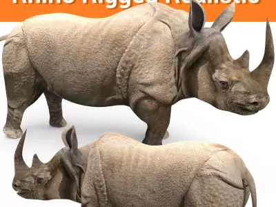 3D rhino rhinoceros Rigged realistic low poly  Low-poly 3D model