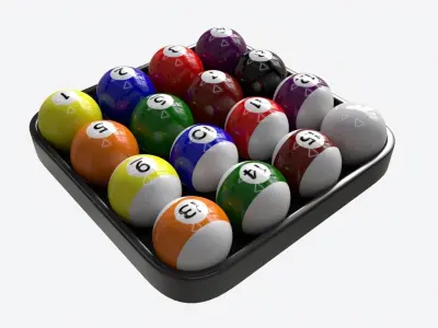 Billiard Pool Ball Set with Tray 3D model