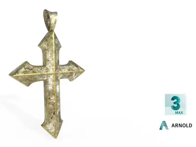 High-Poly Brass silvering Arrow-shaped cross 3D model