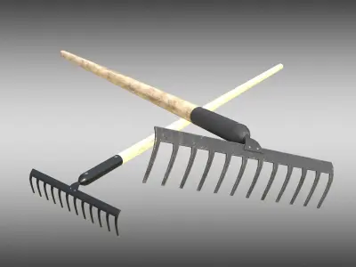 Game-ready Rake Black - Clean and Dirty Low-poly 3D model