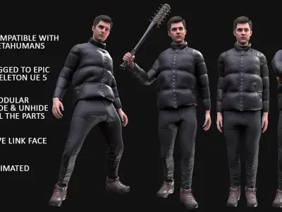 Man Winter Outfit - Modular - Rigged Low-poly 3D model
