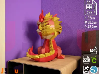 Dragon Anio Nuevo Chinese Year PDF DXF Svg 3d Sculpture Lowpoly Low-poly 3D model