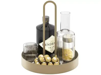 grib tray with ripple carafe and hendrick gin 3D model