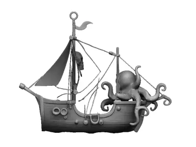 pirate ship and octopus pendant 3D print model