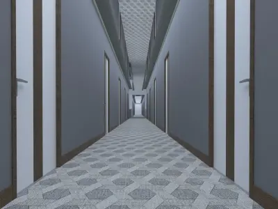 HOTEL building with balconies and stairs 3D model