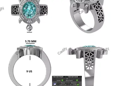 Mens Lucky Turtle Diamond Ring 3D Cad Model 3D print model