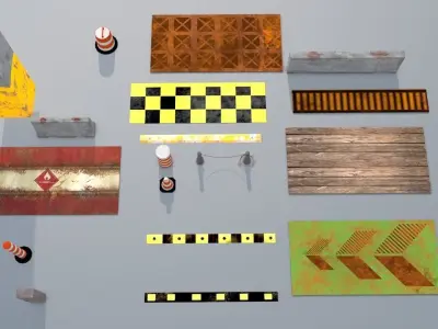 Construction  and Parking PBR Props Low-poly 3D model