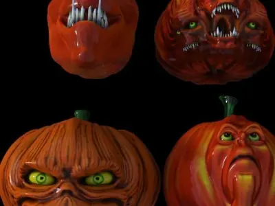 Pumpkins collection halloween decoration Low-poly 3D model