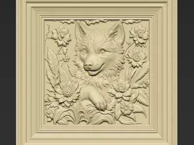 Baby Wolf among Flowers A129 3D print model