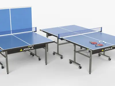 Collection of pingpong  tables racket and balls Low-poly 3D model