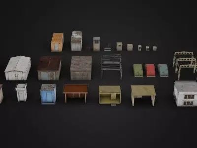 Old Small Buildings Low-poly 3D model