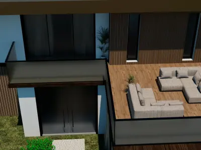 Modern House with Large Balcony and Terrace 3D model