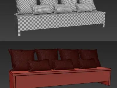 Wooden bench with pillows 3D model